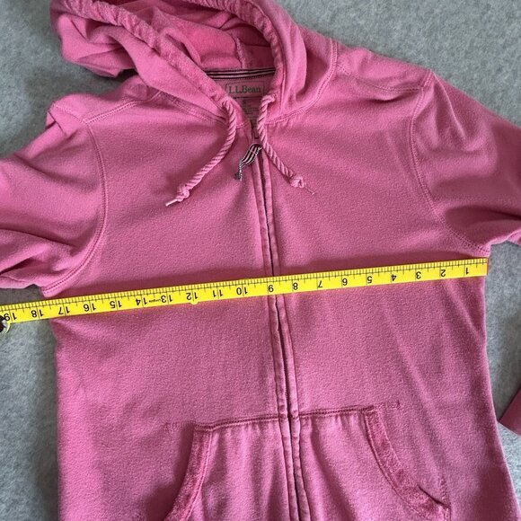 L.L. BEAN Bubblegum Pink Terrycloth Zip Up Hoodie Tie Hood Barbiecore Y2K Size S - Picture 5 of 9